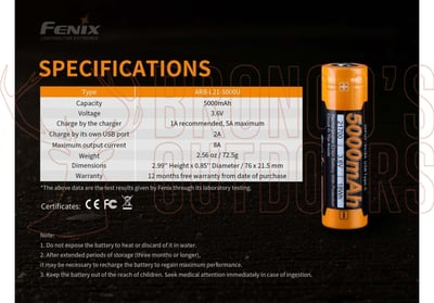 Fenix 21700 5000mAh Type-C USB Rechargeable Battery